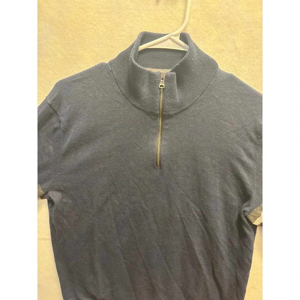 Banana Republic Mens Navy Blue Pima Cotton& Cashmere 1/4 Zip Sweater Size M